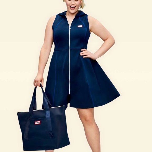 NWT Hunter for Target Navy Blue Scuba Style Zip-Up Fit & Flare Hooded Dress S - Picture 1 of 15